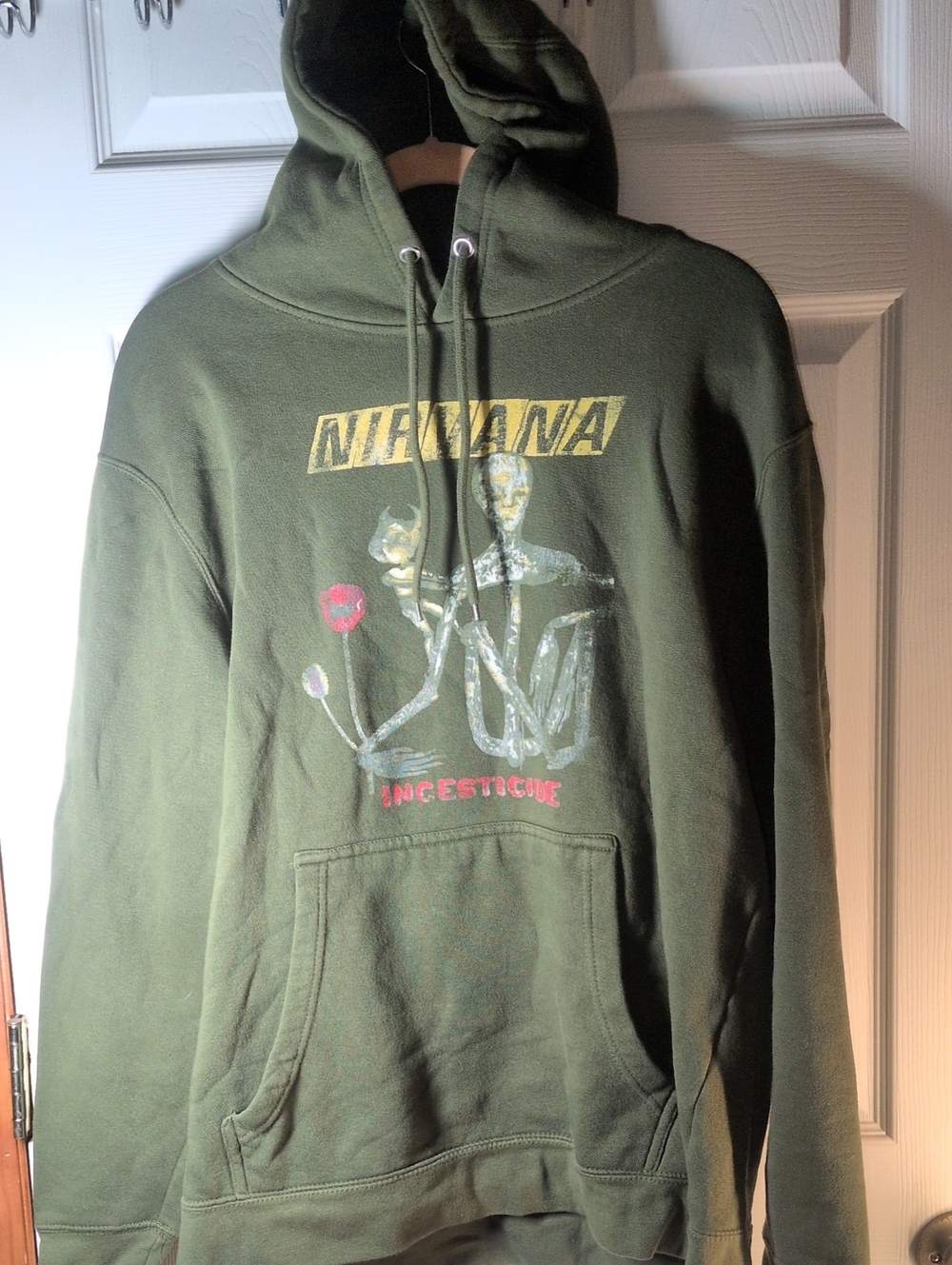 NIRVANA Olive Green Pullover Hoodie with Graphic